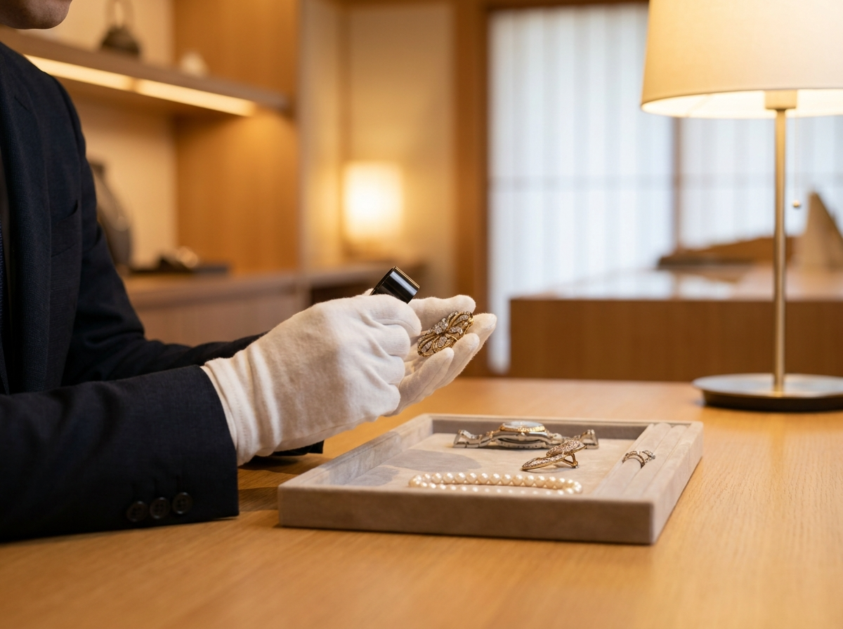 査定スタッフが丁寧にお品物を拝見するイメージ